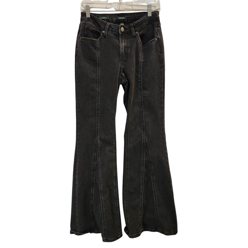Wild Fable Black Dark Denim Stretch Relaxed Loose High Rise Flare Jeans Size 8